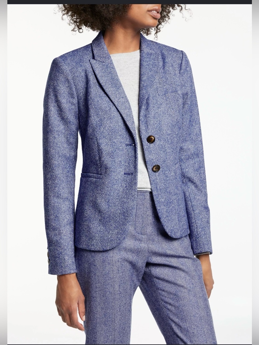 Boden Blue Herringbone Wool Blazer